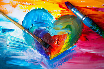Fototapeta premium A painting of a he with a brush and a palette knife