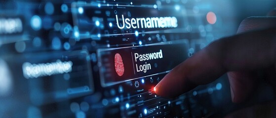 Obraz premium Close-up of a hand entering a password on a touchscreen for secure login. Technology, cybersecurity, and data protection concept.