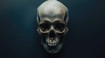 Fototapeta premium Human skull against dark backdrop