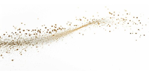 A captivating image capturing the brilliance of a shooting star as it streaks across a blank white canvas, leaving behind a graceful trail adorned with festive star sprinkles.