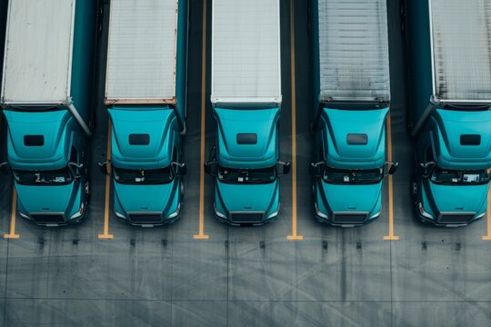 Teal Trucks Parked in a Row.
