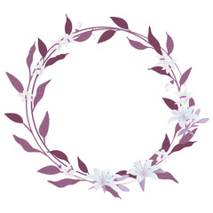 Round flower frame in magenta tones isolated on transparency background