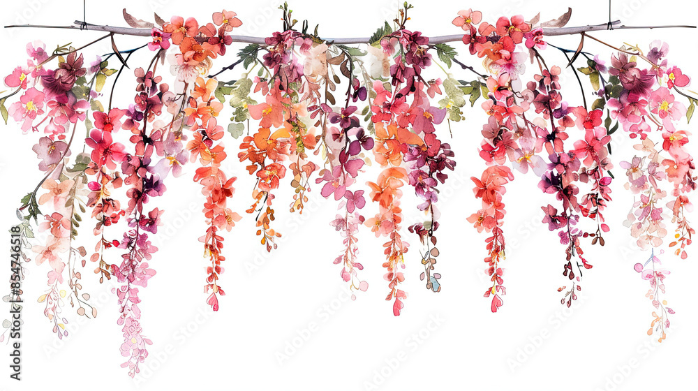 Canvas Prints Watercolor Spring Flowers Blossom Hanging, Isolated on White Background