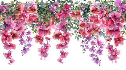 Fototapeta premium Watercolor Spring Flowers Blossom Hanging, Isolated on White Background