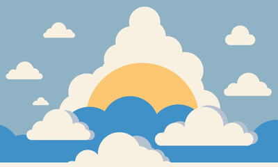 Cartoon clouds background, Sky and Clouds, Beautiful Background. Stylish design with a flat, cartoon poster, flyers, postcards, web banners. holiday mood, airy atmosphere. 