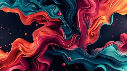 Abstract digital art with colorful, wavy shapes and small spheres