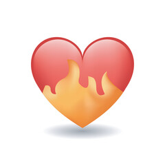 Heart on fire emoji isolated on white background.