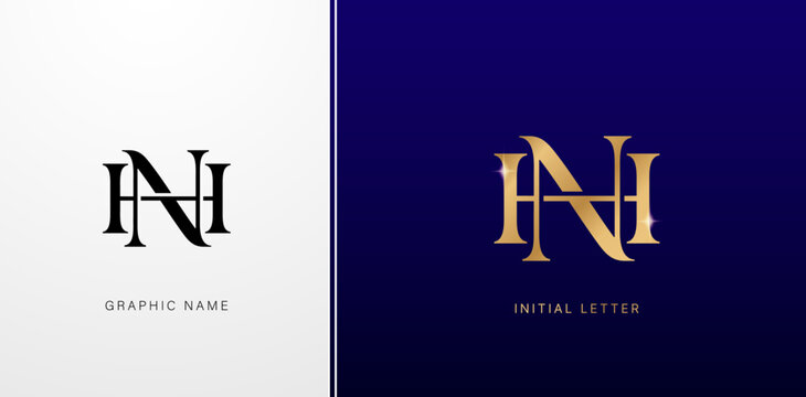 Luxury letter HN logo icon design template monogram with a letter logo elegant style for business cards elements, branding company identity, advertisement material golden foil papers, collage printing