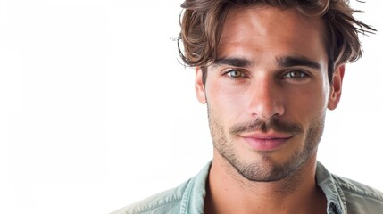 Fototapeta premium An attractive man with a subtle smirk, suggesting mystery and allure. isolated white background