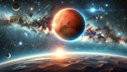 Detailed cosmic scene featuring the planet Mars in space