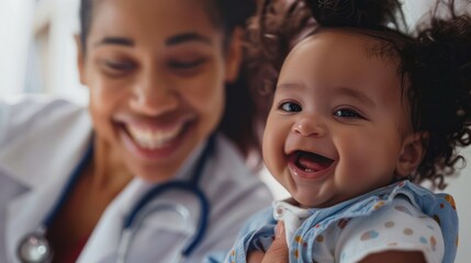 Obraz premium Family-Centered Care: Illustrate the family-centered approach to healthcare as the mother and baby participate together in a doctor's visit.