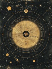 Obraz premium Celestial constellation map with detailed star formations and astrological symbols, rendered in a vintage style