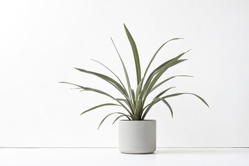 Green Plant in a White Pot Against a White Wall