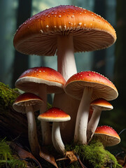 Fototapeta premium Majestic mushrooms in the forest, a mesmerizing display of nature's wonder. 