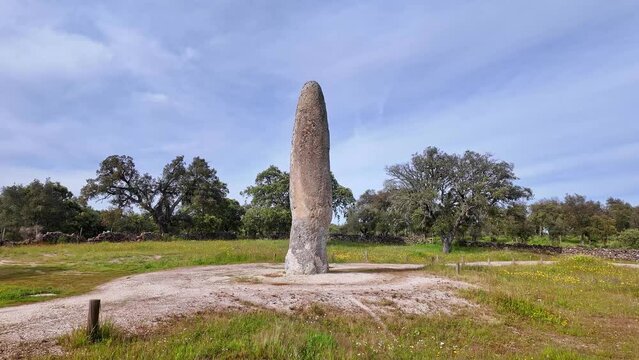 The Standing Stone, Menhir of Meada at Castelo de Vide, Portugal. The largest of the Iberian Peninsula. A mysterious monument from prehistory, with a phallic shape and representing fertility.