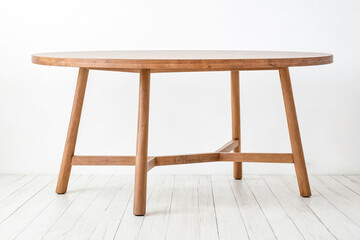 Wooden Round Table on White Floor