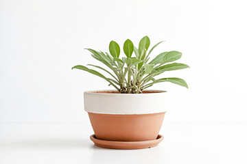 Obraz premium Green Plant in Terracotta Pot on White Background