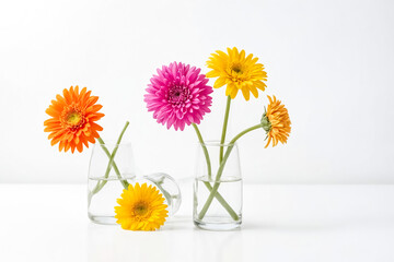 Fototapeta premium Colorful Gerbera Daisies in Glass Vases