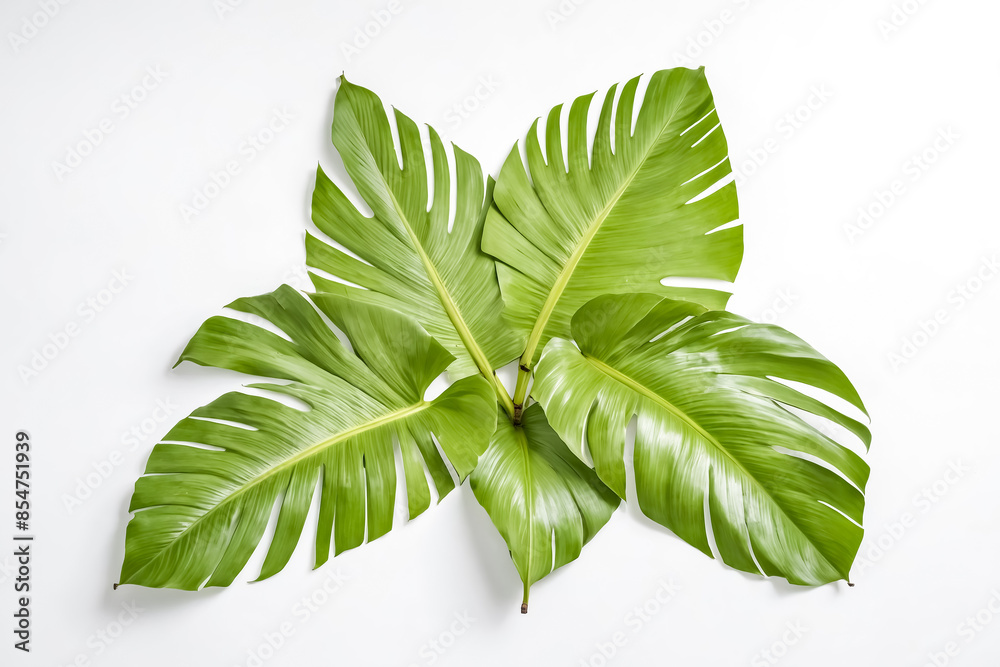 Canvas Prints Lush Green Monstera Leaves on White Background