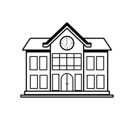 School Building Black Line Cartoon Vector Illustration for Back To School Banner Element Decoration