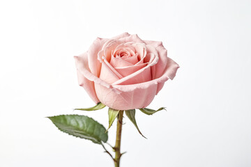 Single Pink Rose Isolated on White Background