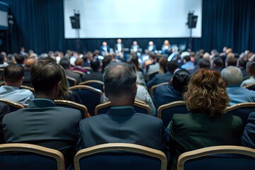 Conference room presentation with audience listening attentively
