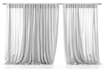 White Curtains on a Rod, Isolated on White Background