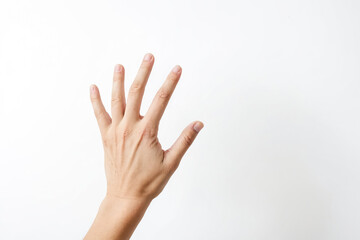 Hand with five fingers up, isolated on white background