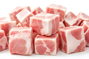 Fresh Pork Cubes Isolated on White Background