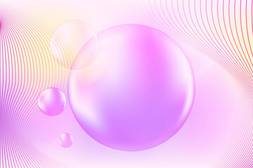 Obraz premium Abstract lavender violet, yellow, pink background with fluid round droplets and wavy lines, copy space, perfect for science presentations, modern posters, trendy cosmetics banners