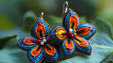 Stylish colourful earring with nature background