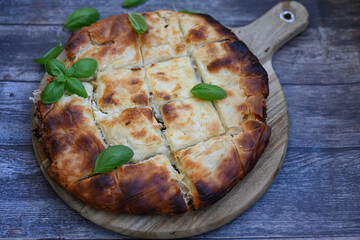 Bakery .Home made  cheese pie  with phyllo pastry and organic eggs. Bulgarian banitsa