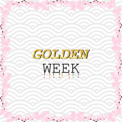 Golden Week greeting card vector illustration. Koinobori and sakura on japanese traditional pattern background. 
