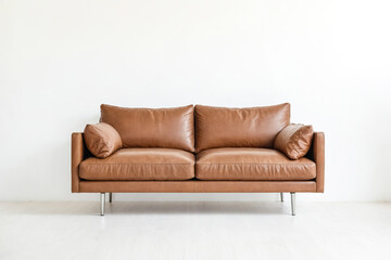 Fototapeta premium Brown leather sofa on white background