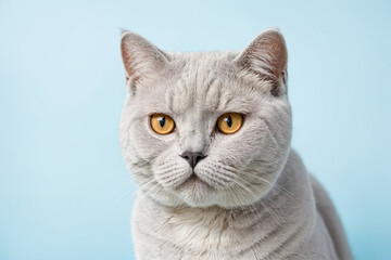 Obraz premium Close-up portrait of a gray cat with yellow eyes