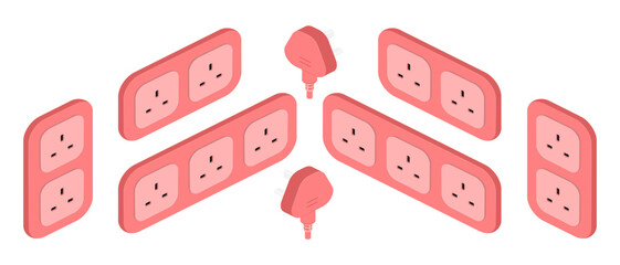 isometric power outlet socket plug british type g vector flat illustration