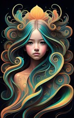 Gilr Colorful Hair Illustration