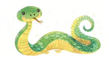 Fototapeta premium Cute Cartoon Snake Illustration, Generative AI