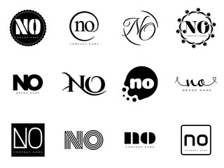 NO logo company template. Letter n and o logotype. Set different classic serif lettering and modern bold text with design elements. Initial font typography.