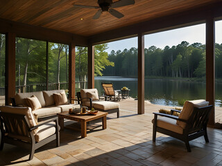 Fototapeta premium Tranquil Lakeside Patio Retreat