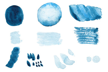 Obraz premium collection Oil art brush painted textured stripes isolated white background, Set palette watercolor blue strokes