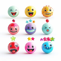 Fototapeta premium A set of 3D emoticons, 3D icons vivid color isolated on white background