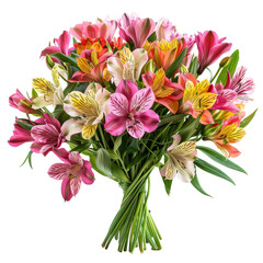 Obraz premium Summer Bouquet with Alstroemeria Isolated on Transparent or White Background, PNG