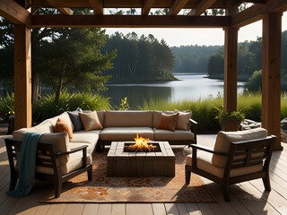 Fototapeta premium Tranquil Lakeside Patio Retreat