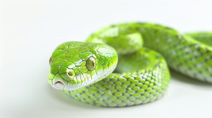 Fototapeta premium Close-up of a Green Snake on White Background, Generative AI