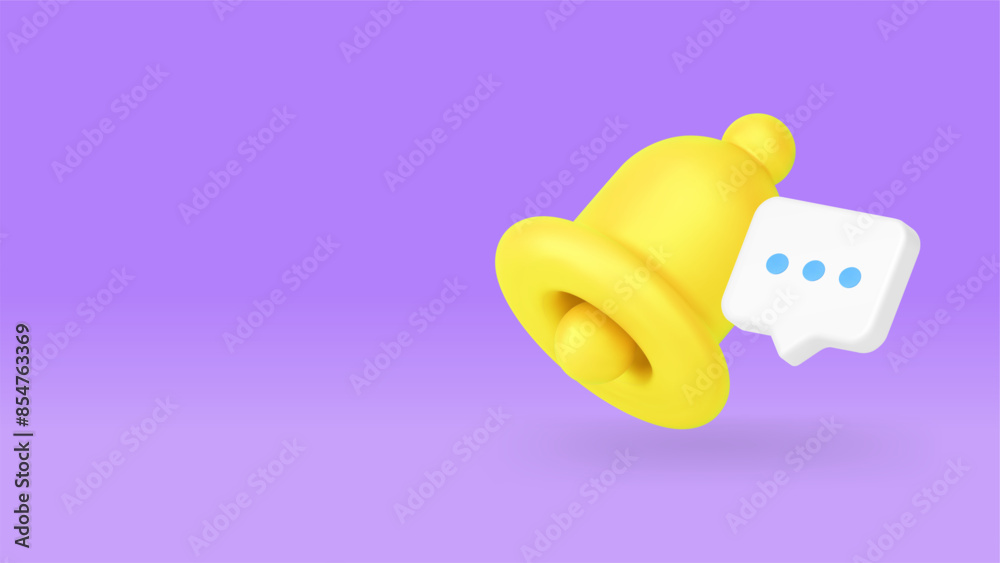 Poster chat message ring bell notification incoming inbox mailbox communication 3d icon realistic vector
