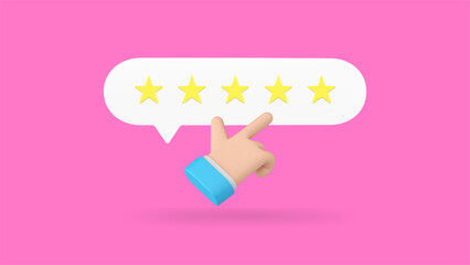 Business man hand cursor click five stars rating best customer choice 3d icon realistic vector