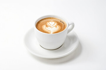 White Coffee Cup with Latte Art on White Background