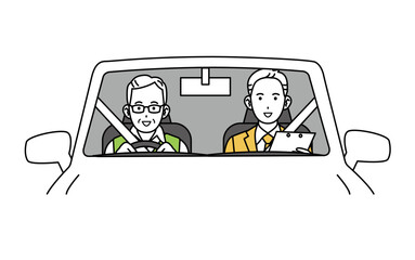 高齢者講習を受ける年配の男性のイラスト