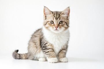 Obraz premium Adorable Kitten Sitting on White Background